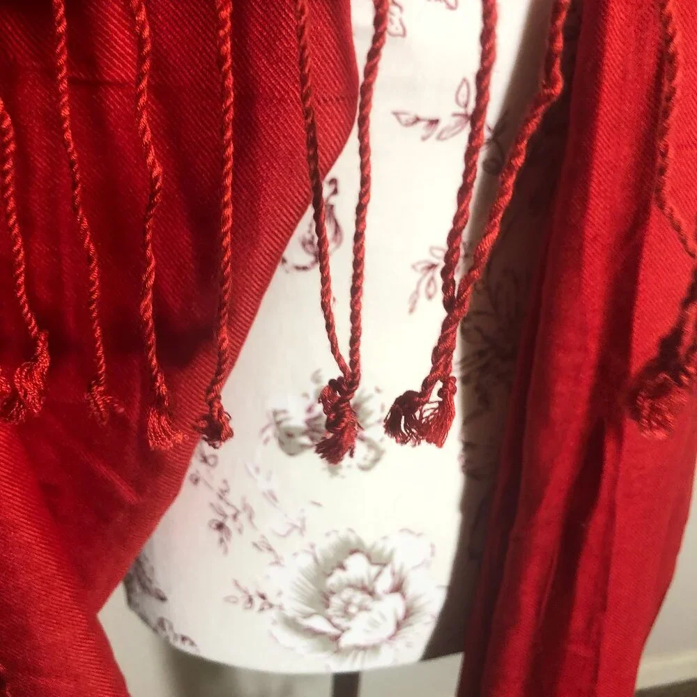 ❤️ Vintage Red Pashmina & Silk Scarf | Made in Nepal | Artsy Bohemian Timeless